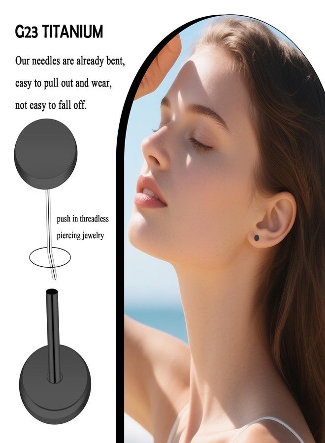 ZDE Women Earrings Threadless Flat Back Dot Earrings Titanium Hypoallergenic Cartilage Non-Nickel Black Push in Earrings Studs for Sensitive Ears Simple Classic Earstuds (Black, 3MM) - Image 3